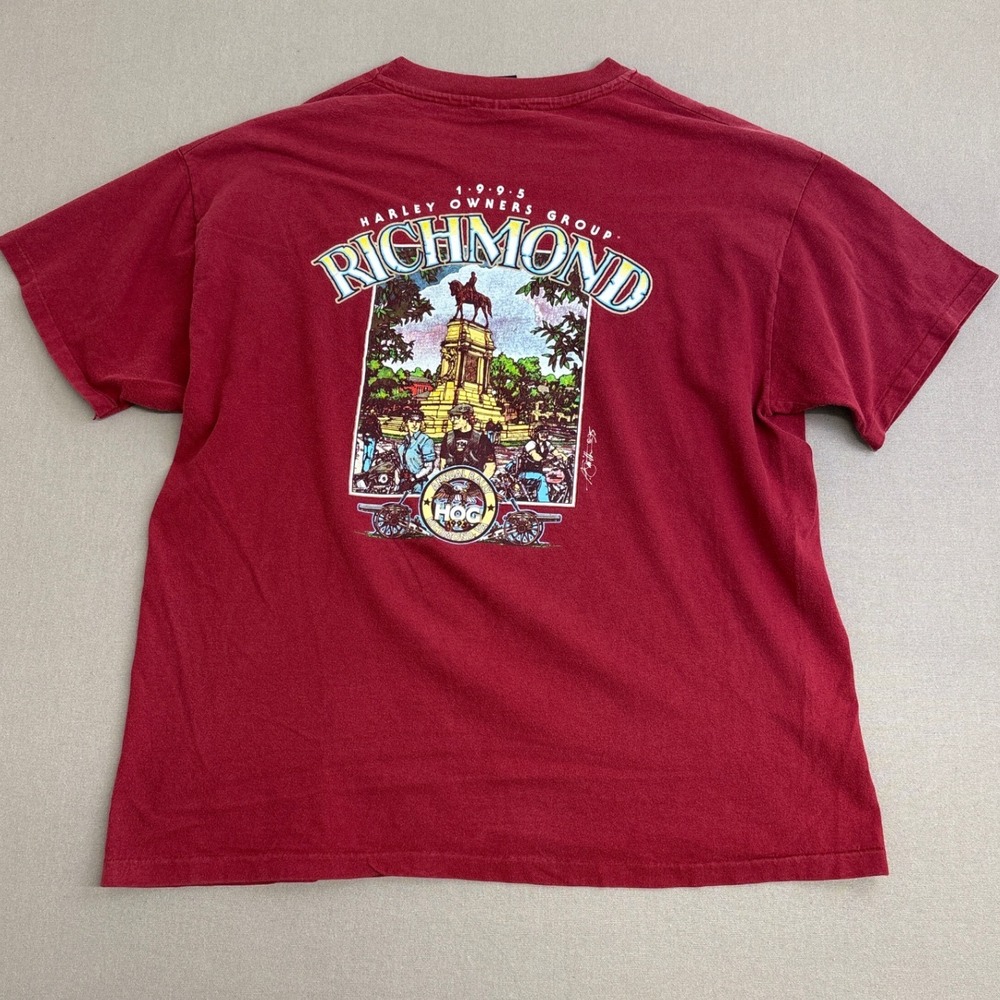 Vintage 1993 Harley Davidson HOG Annual Rally Richmond VA T-Shirt XL Red Hanes